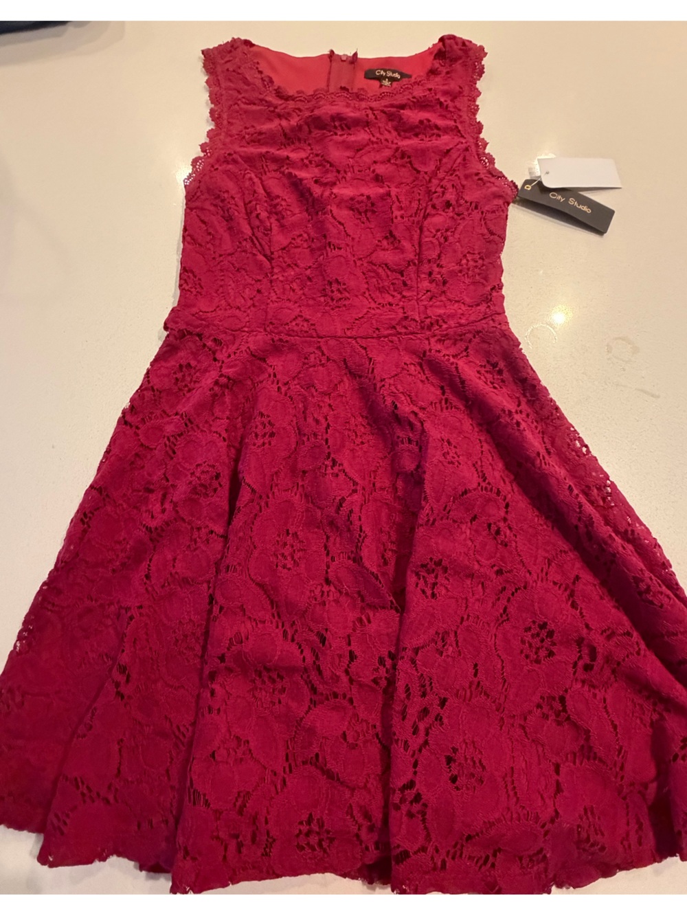City Studio Hot Pink Lace Fit & Flare Dress